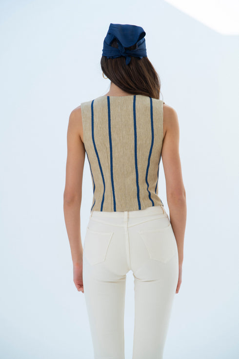V NECK GOLD BUTTON DETAILS CROP VEST - Barrus London